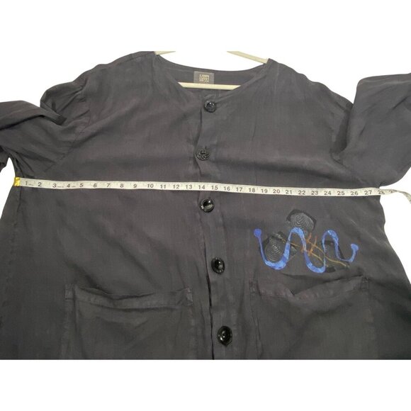 Blue Fish tunic top wave print button front hand printed Size 2 neutral organic - Picture 9 of 12